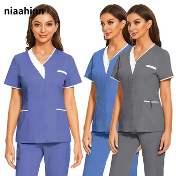 O Pessoal do Hospital Esfrega Superior de Enfermagem Uniforme para a Fêmea Clínica Dentária Suprimentos Enfermeira Mulheres Uniforme Veterinária Camisa Médica Uniforme