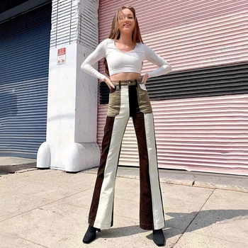 Y2K Patchwork Mulheres de Cintura Alta Jeans Flare Pants Moda Feminina Streetwear 2021 Verão das Mulheres Calças Vintage Ampla Pernas de calças de Brim