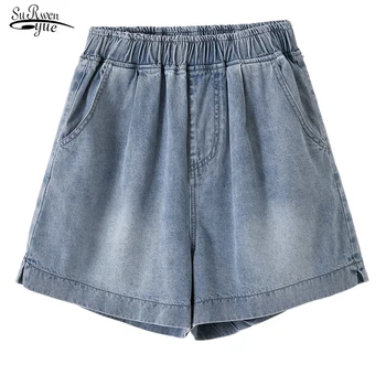 2021 Verão De Novo Soltos Shorts Jeans Mulheres Da Moda Solto E Casual Quente Calças Elásticas De Cintura Alta Shorts Curto Jeans Spodenki 9741