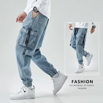 Homens Corredores De Carga De Jeans, Calças Baggy Harém Japonês Streetwear Styke Masculino Tornozelo Harajuku Casual Hip Hop Jeans Calças Dos Homens