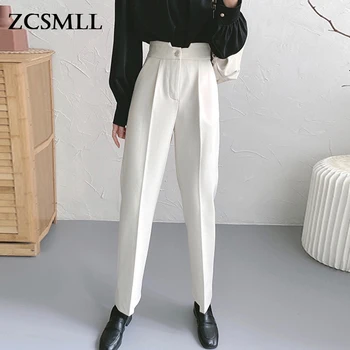 ZCSMLL Moda Chique Cor Sólida Calças das Mulheres de Outono 2022 Novo Cintura Alta Caimento Reto de Lã Terno de Calça Feminina da Maré TH613