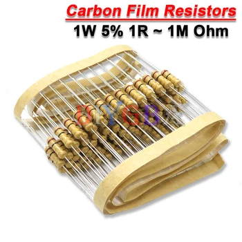 20PCS 1W Resistores de Filme de Carbono 2R 10R 22R 47R 100R 330R 1K 4.7 K 10 K 22 K 47K 100K 330K 470K 1 2 10 22 47 100 330 5% 1R ~ 1M Ohm