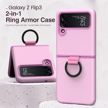 Anel de Suporte Fosco Rígido da Câmara Len Proteção de Telefone Case Para Samsung Galaxy Z Flip 3 5G Coreia 2-em-1 Armadura Capa Protetora
