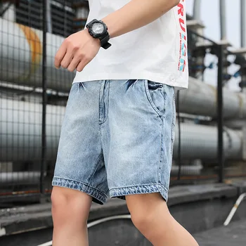 Os homens Verão o short Jeans Multi-Bolso do Macacão Causal Carga Shorts de Algodão Lavado Estilo Retro Reta, Três pontos, Calças