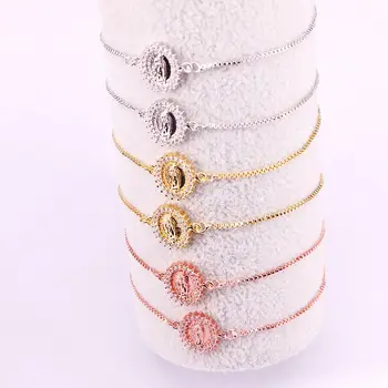 12PCS, Ouro/ouro rosa/cor de prata de jesus da virgem oval conector de Ligação do Bracelete Chain Para Mulheres Meninas