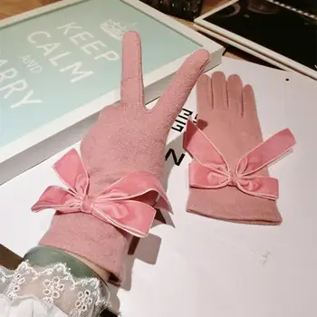 Laço de fita de Cashmere Cinco dedos de Luvas Para o Outono E Inverno coreano Estilo Novo da forma de Dedo de Split Quente Luvas de Mulher