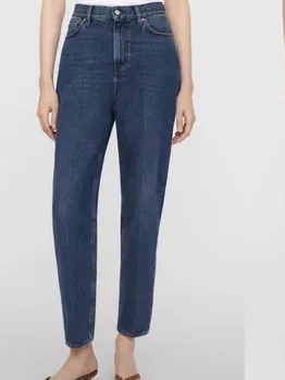 Mulheres Jeans Plissado Cônicos De Cintura Alta Jeans Reta Lápis, Calças