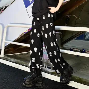 Veludo Casual Calças de Homem E Mulheres 2022 Japonês Direto Soltos Impressão de Rosto Pantalon Homme Homens de Perna Larga Calças Cargo w123