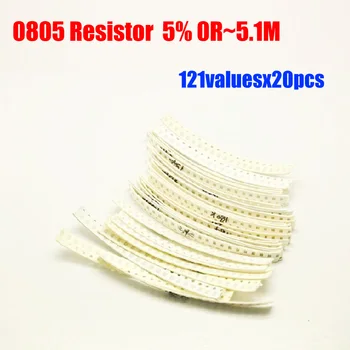 SMD 0805 Resistor de 5% de Tolerância 121valuesx20pcs=2420pcs Kit Resistor 0R~5.1 M Kit Sortido