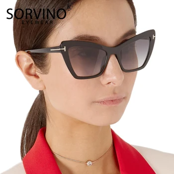 SORVINO 2020 Retro Senhoras Retangular, Óculos estilo Olho de Gato Mulheres Marca o Designer de Tonalidade Bege Cateye Óculos de Sol com Tons de Castanho SP55