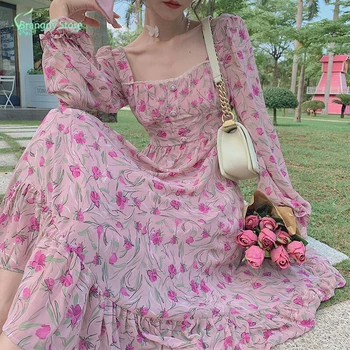 O Coreano Vestido Vintage Elegante Ciothes Cottagecore Estética De Verão, Mulher De Vestido Rosa Kobieta Designer De Morango Sukienka Harajuku