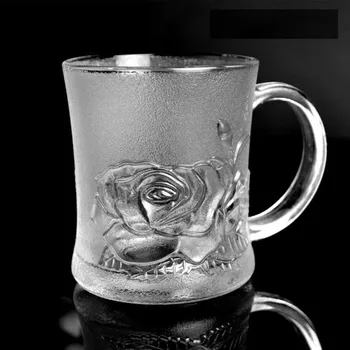 Caneca cinto de vidro resistente ao calor fosco rosa copa xícara de chá flutuante carved da flor xícara de chá de cereal copa