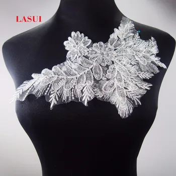 LASUI 19 * 26 cm=1 pedaço de Lantejoulas Brilhantes bordado lace patch applique lace branco vestido de Noiva, véu, vestido da forma 0221