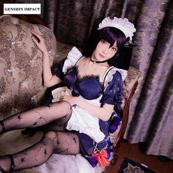 Pré-venda: Jogo Genshin Impacto Mona Trajes Cosplay Anime Empregada Vestido de Halloween Mulher de meia-Calça de Headwear Conjunto de Acessórios Lolita