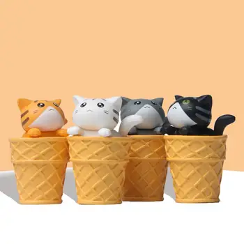 Mini Cat Modelo de Simulação de Alta Detalhadas Textura de Decoração, Acessórios Cones de sorvete em Miniatura Modelo de Gato para Crianças