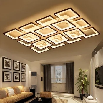 Retângulo controle Remoto sala de estar, quarto moderno led luzes do teto luminarias para sala de escurecimento lâmpada de teto led