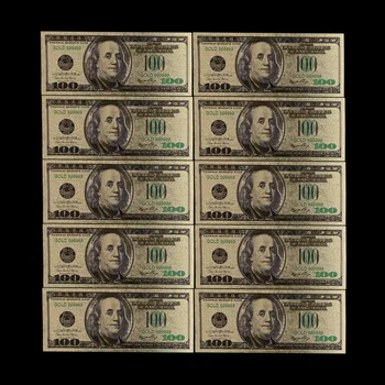 10pcs-NOS de Ouro de Notas de 100 Dólares por Dinheiro Em Ouro 24K Placa de Notas de Coleta e Falsificação de Moeda de Papel de Presentes