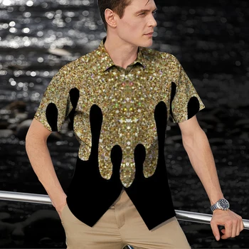 Luxo homens de Camisa de Estilo Barroco Impressão 3D Camisa de Moda de Verão de grandes dimensões Tops Buton de Manga Curta Soltas de Vestuário Masculino S-3XL