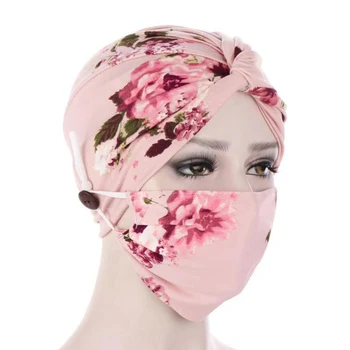 Headwraps Masque Conjunto De Moda De Impressão Cabelo Tampa O Envoltório Turbante Headwear Gorro De Quebra Cabeça Para Mulheres