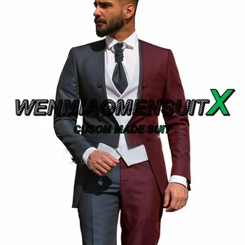 Novos Homens Terno do Casamento Smoking Colorblock Moda Blazer Calça Veste de 3 peças Slim Fit Jaqueta Personalizada Roupa Toda