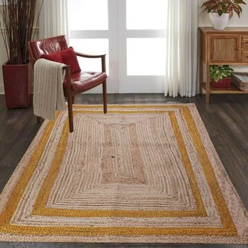Juta Artesanal Tapete Carpete Linha Amarela Natural, Rústico Estilo Reversível Para Quarto De Carpetes, Tapetes, Sala De Estar Decoração De Casa