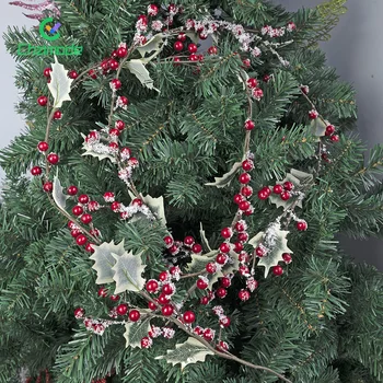 1PC 1,2 m Simulado de Natal Baga de Vime Ornamento Artificial Feijão Vermelho com Geada Videira Imitação Plantas para Decoração para uma Festa de Natal