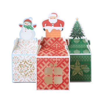 50pcs Feliz Natal de Presente de Papel Doces Caixa Com Janela de Papai Noel Bolo de Embalagem Caixa de lembranças da Festa de Ano Novo Decoração Navidad