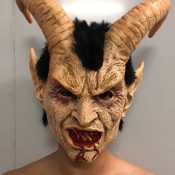 Lúcifer Cosplay Máscara de Demônio, Diabo Chifre Máscaras de Látex com a Boca Sangrenta de Halloween Horror Traje Adereços