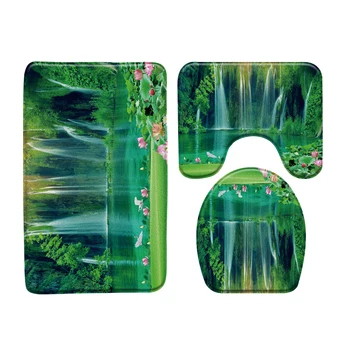 Banho De Cachoeira Tapete Verde Da Árvore De Floresta Queda De Verão, Natureza, Paisagem Tapete Do Banheiro Decoração De Banho Wc Tapete Antiderrapante, Tapete Absorver Água