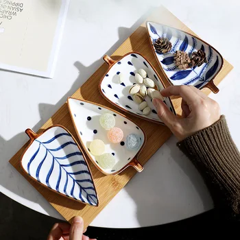 Pintados à mão underglaze cor lanche prato combinação criativa Japonês folha prato de molho frio prato de restaurante casa prato de cerâmica