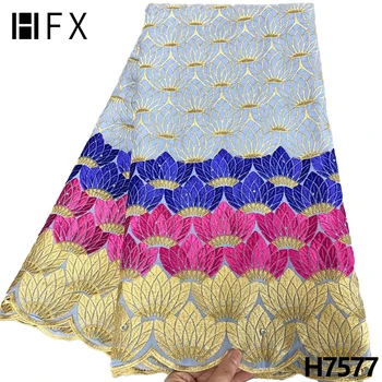 HFX High-end nigeriano de alta qualidade suíça seco tecido de renda áfrica suíço em voile puro algodão tecido de renda 2022 Dubai estilo de vestido de H7577