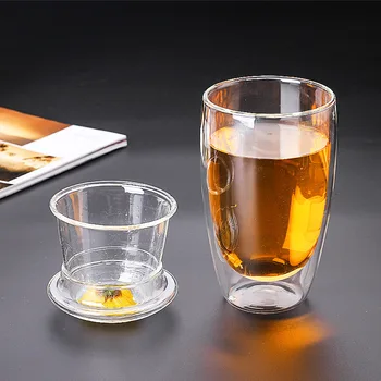 3PCS Dupla camada de Vidro Isolado e a Copa do Xícara de Chá Integrado Bule de Vidro resistente ao Calor Presente Conjunto de Chá em Copos de Leite Caneca de Café