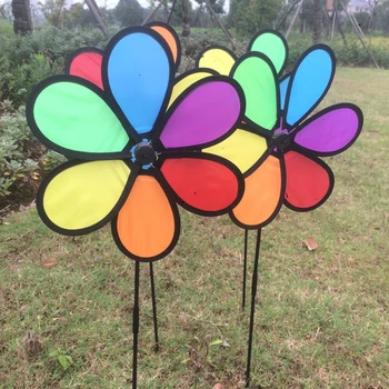 1Pc Flor Moinho de vento 3D Multicolor arco-íris Moinho de Vento Giratório Brinquedo Jardim Quintal Decoração Enfeite Crianças Brinquedo para Festa de Natal