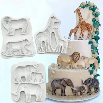Girafa Elefante, Leão, Hipopótamo Molde De Silicone Fondant De Chocolate Sugarcraft Molde De Decoração Do Bolo De Ferramentas De Cozimento Acessórios