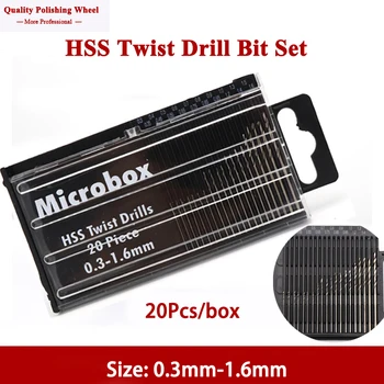 20Pcs 0,3 mm-1,6 mm Mini-Broca de Aço de Alta Velocidade de Microbox HSS Bit Broca Modelo de Conjunto de Artesanato Com Peças de Reparo Kit de ferramentas