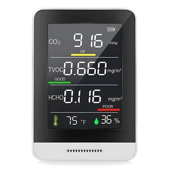 5 Em 1 de CO2 Medidor Digital de Temperatura e Umidade Sensor Testador de Qualidade do Ar Monitor de Dióxido de Carbono Covt Hcho Detector de
