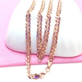Pura russo 585 Roxo Colar de Ouro de Mulheres de Luxo, Elegante Cadeia Banhado 14K Ouro Rosa Placa de Cadeia