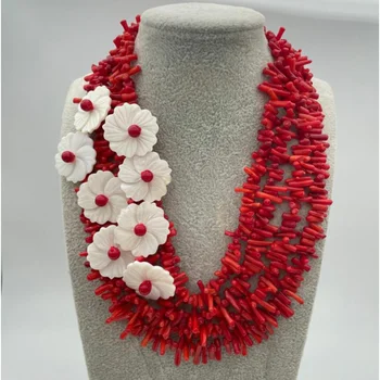 Encantador !!! natural de coral vermelho shell flor nelace