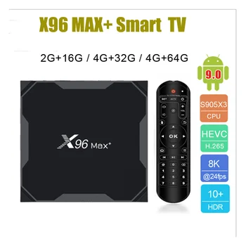 X96 MAX Plus inteligente CAIXA de TV Android 9.0 2,4 G 5G wi-fi dual 1000M BT Amlogice S905X3 4G 32GB 64G 8K Set-top Box de vídeo Media Player