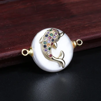 micro arco-íris zircônia cúbica cz animal padrão de charme moeda redonda pérola cordão conector para o bracelete da jóia DIY fazer descobertas