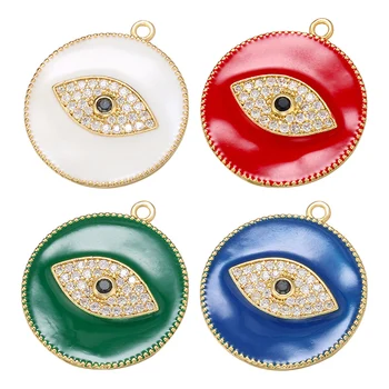 ZHUKOU 24x27.5mm de bronze crystal eye pingente redondo para as mulheres colar brinco de DIY jóias artesanais acessórios modelo: VD619