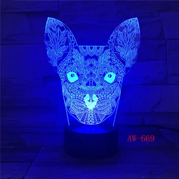 3D Gato da Noite do DIODO emissor de Luz de Carregamento USB Animal de Forma a Decoração Interior da Lâmpada Crianças Lâmpadas da Noite Para o Quarto de Luz Interior Dropship AW-669