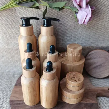 100pcs Whoelsale 120ml Biodegradável Natrural de bambu bomba de garrafa de plástico interior de frascos de loção vazio de cosméticos embalagens de cosméticos