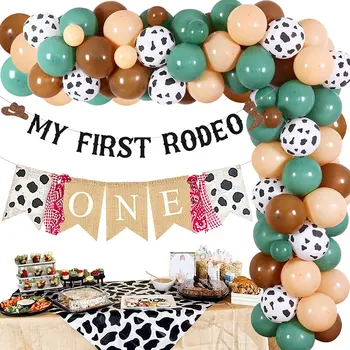 Western Cowboy Balão Arco Garland Kit com o Meu Primeiro Rodeio Faixa de Vaca, Uma Cadeira Alta Faixa para os Meninos do 1º Aniversário Decorações