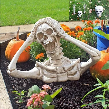 Halloween Realista do Crânio do Esqueleto Cabeça Mão Humana Braços para a Festa de Halloween em Casa Jardim Gramado Decoração Casa Assombrada Horror Adereços