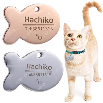 De aço inoxidável gato de Estimação colar de acessórios personalizados cão gato etiqueta de IDENTIFICAÇÃO nome telefone Várias línguas