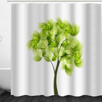 Multi-Tamanho do Resumo Verde Cana Pétalas Grande Árvore de Design Personalizado Cortinas de Chuveiro do Banheiro Impermeável Mofo de Tecido de Poliéster+12Hook
