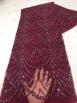 2022 África Moda Artesanal De Alta Qualidade Lantejoulas Lace Francesa De Luxo Frisado Tecido Tule Para As Mulheres Vestido De Festa De Casamento De Costura