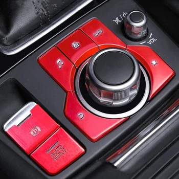 7Pcs Vermelho travão de Mão Electrónico Multimédia Botão Tampa de acabamento para Mazda 3 6 CX-5 CX-9 2016-2020 Console Central Adesivo