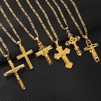 Simples Cruz De Moda Colar De Cadeia Para Homens Luxo Ouro Jóias Pingentes De Colares De Crucifixo Cristão Ornamento Presentes